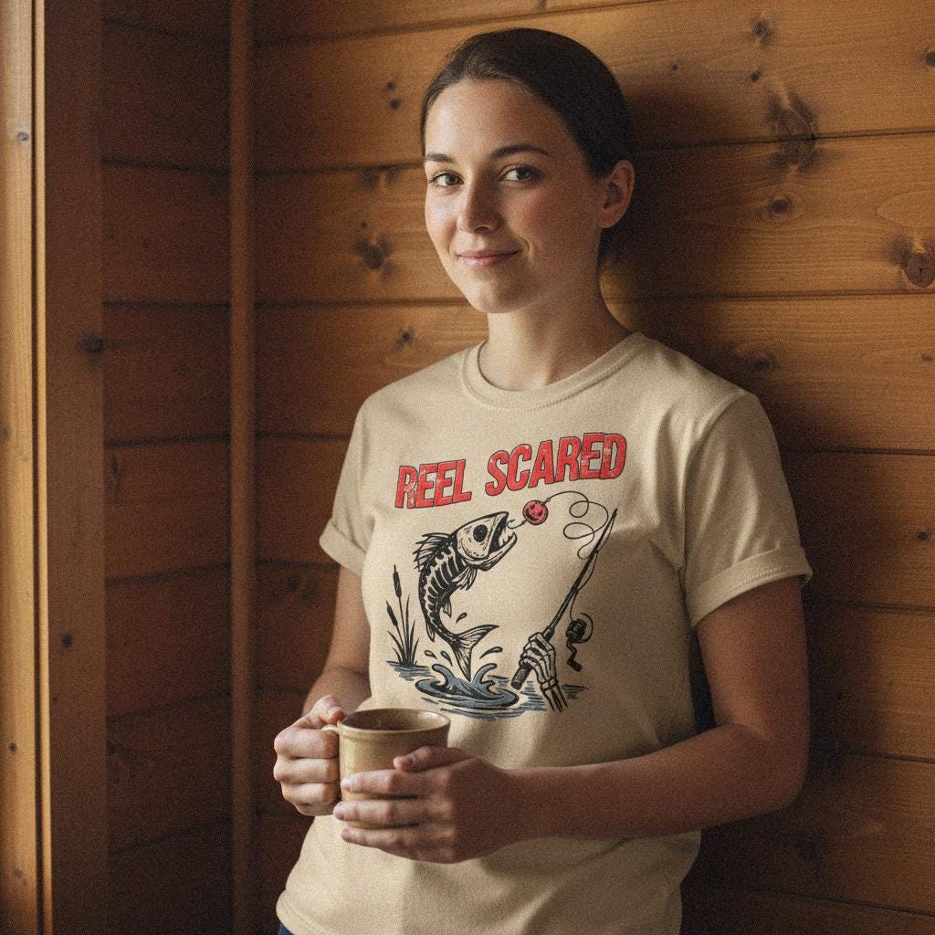 Reel Scared PNG, Skeleton Fishing Clipart - 300 DPI Design for T-Shirt