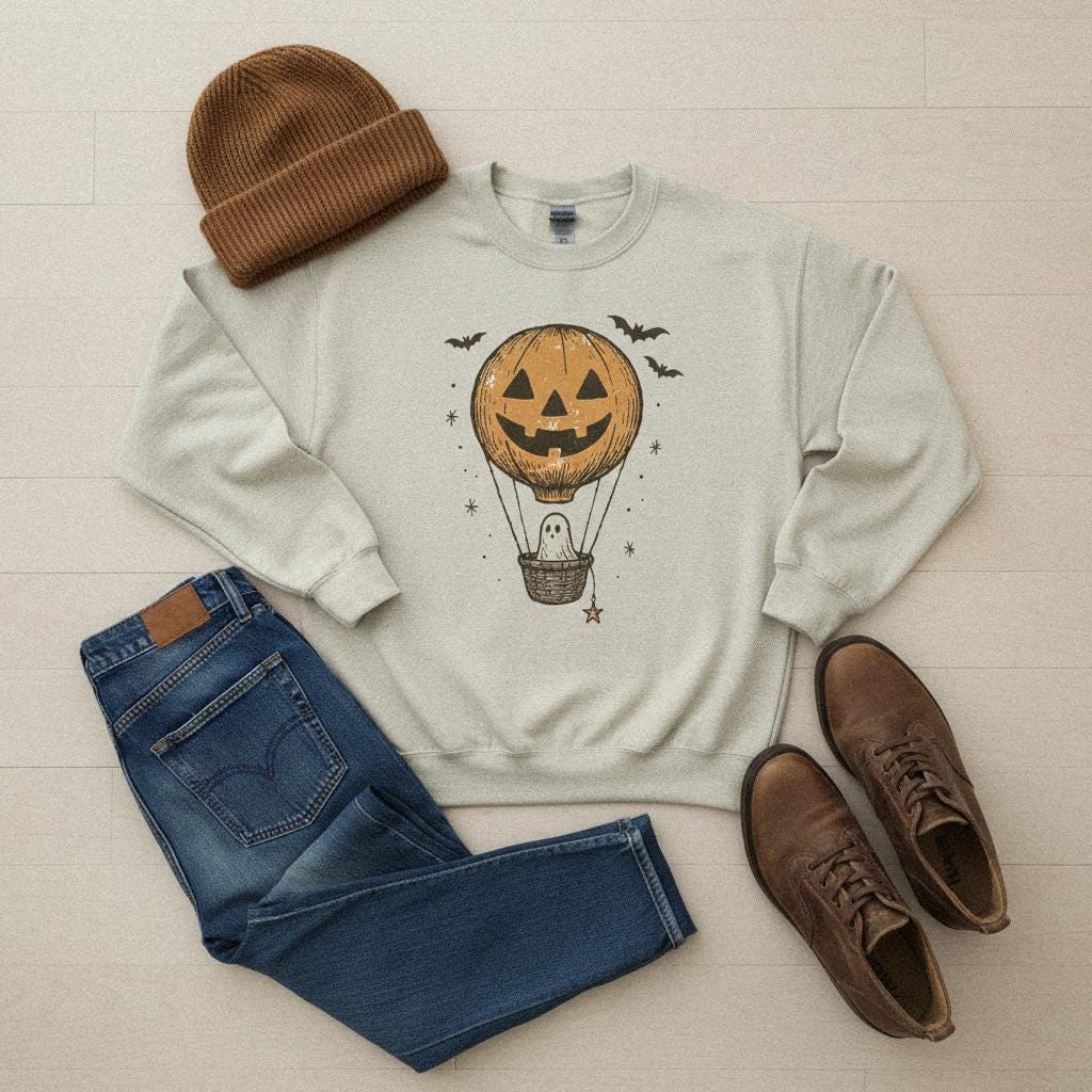 Halloween Pumpkin Balloon PNG, Cute Ghost Digital Download - 300 DPI