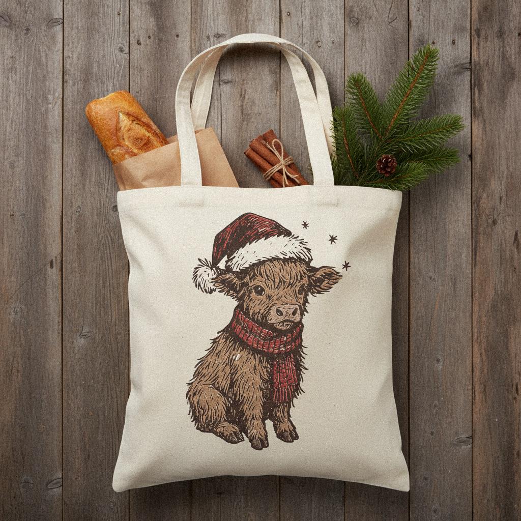 Christmas Highland Cow PNG, Cute Holiday Calf Design - 300 DPI Design for