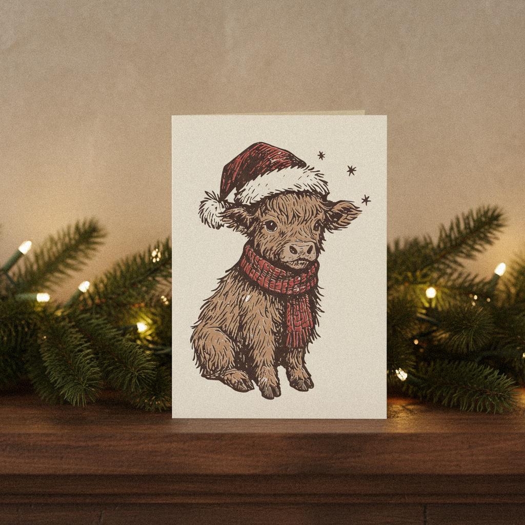 Christmas Highland Cow PNG, Cute Holiday Calf Design - 300 DPI Design for