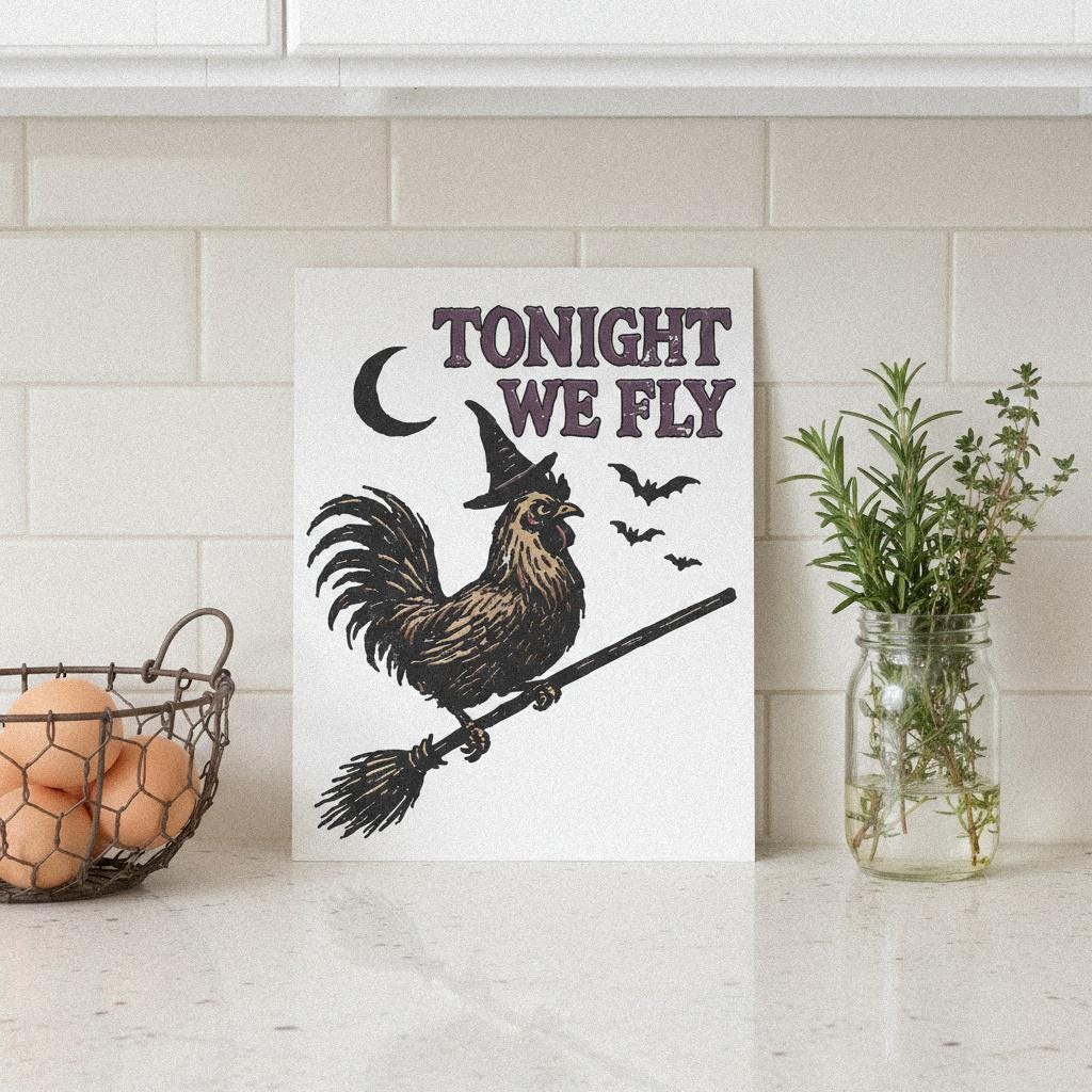 Tonight We Fly PNG, Witch Rooster Art - 300 DPI Design for T-Shirt