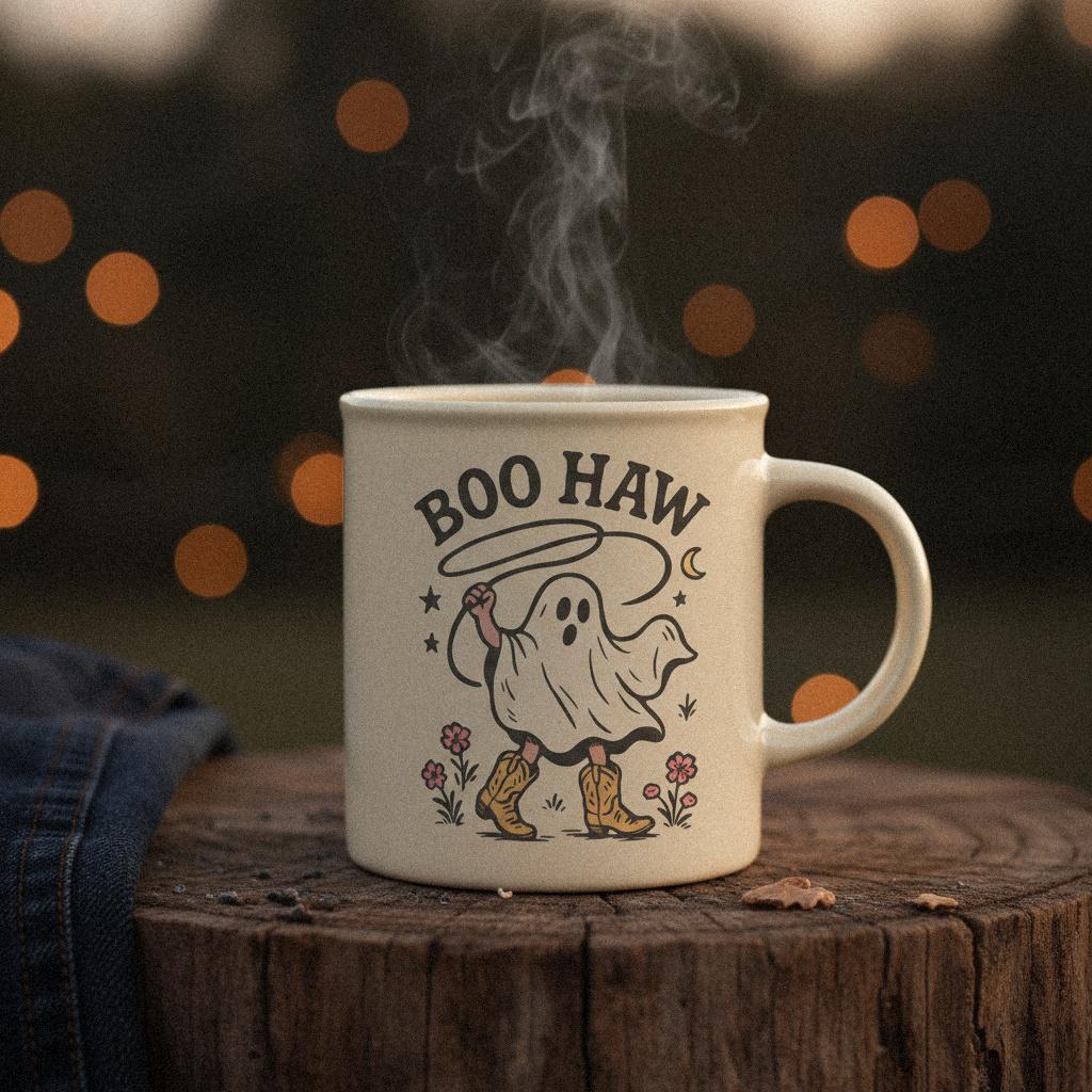 Boo Haw PNG, Ghost Western Cowboy Print - 300 DPI Design for T-Shirt