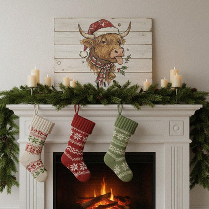Highland Cow Christmas PNG, Funny Farm Animal Santa Art - 300 DPI Design