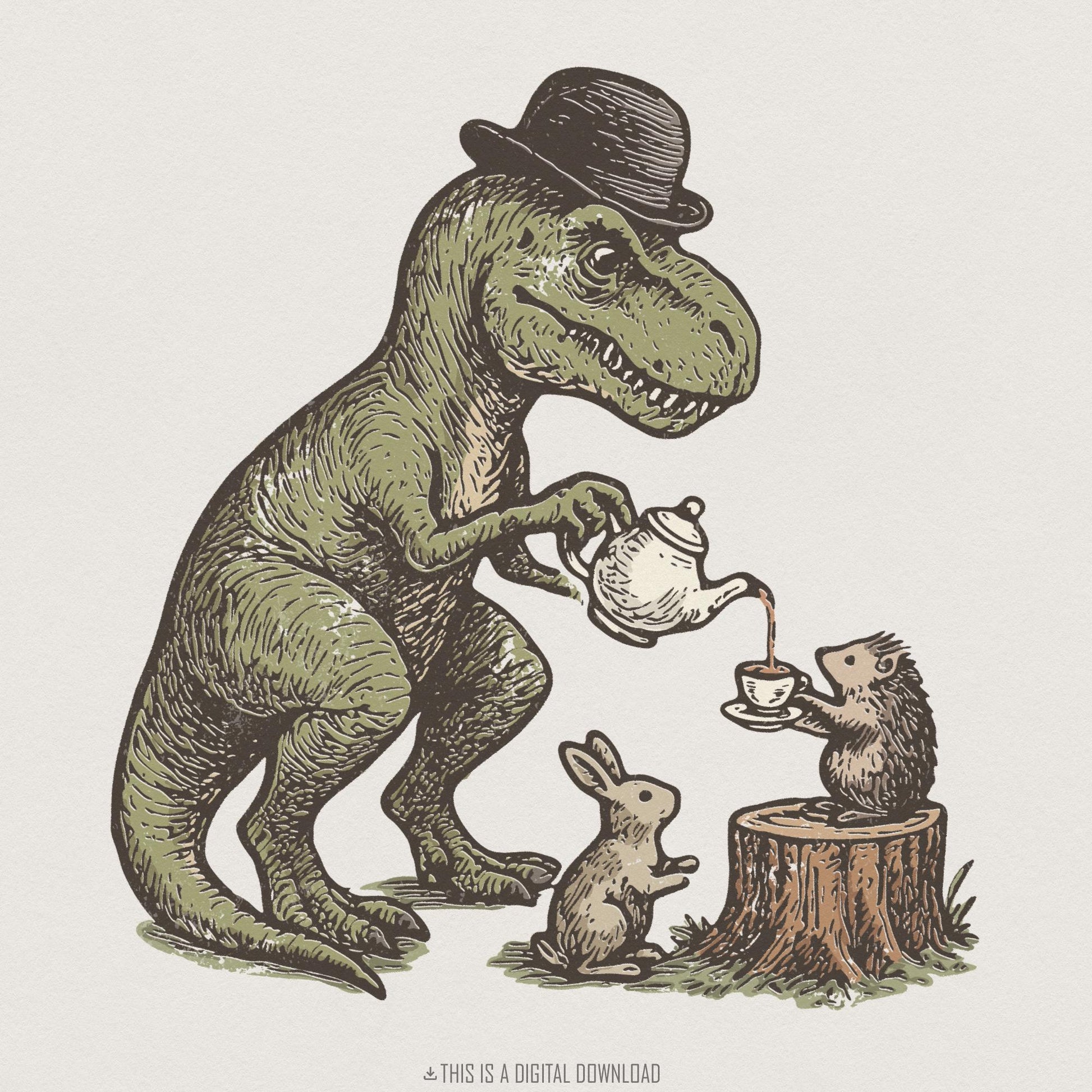 Dinosaur Tea Party PNG, Cute Animal Friends Digital Download - 300 DPI