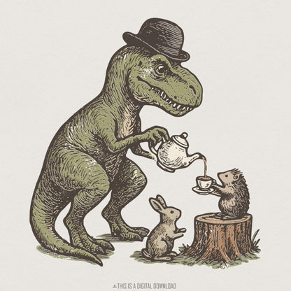 Dinosaur Tea Party PNG, Cute Animal Friends Digital Download - 300 DPI
