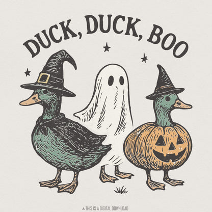 Duck Duck Boo PNG, Halloween Duck Digital Download - 300 DPI Design for