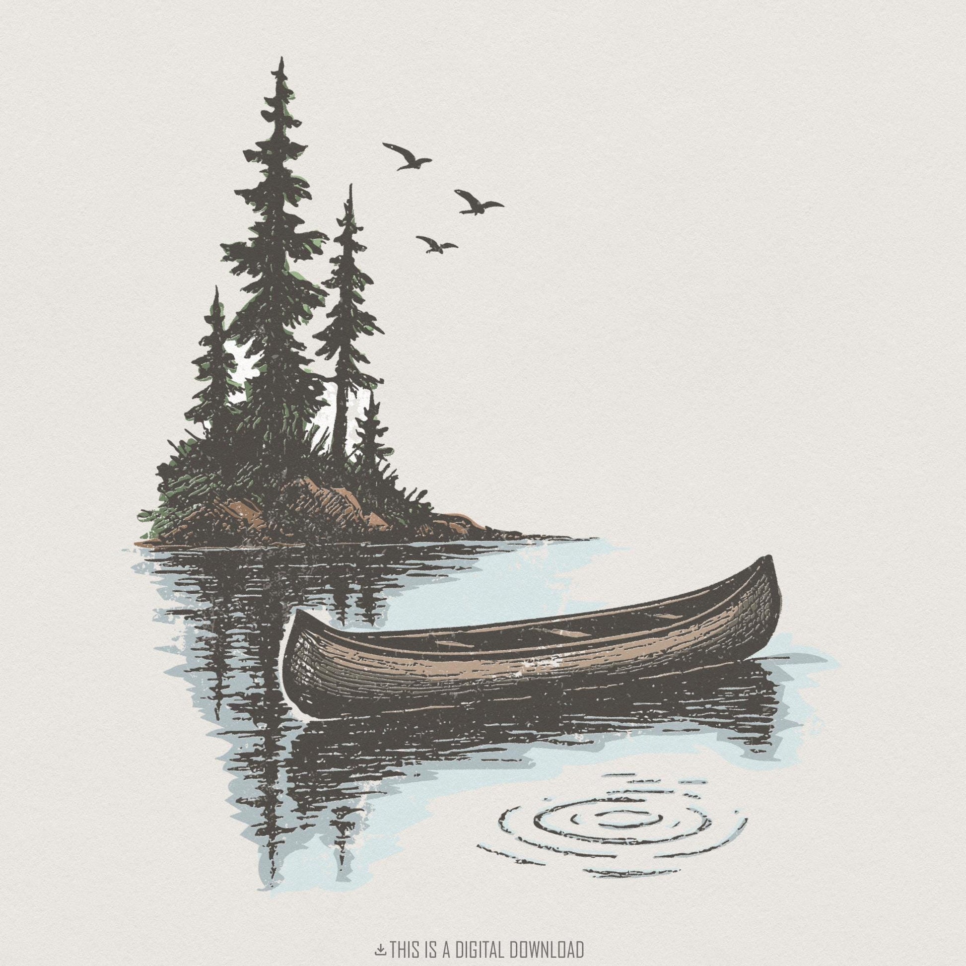 Canoe On Lake PNG, Nature Digital Download - 300 DPI Design for T-Shirt