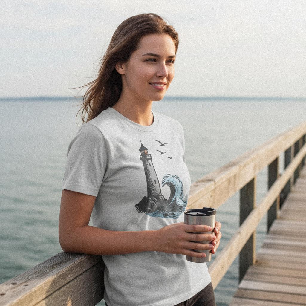 Lighthouse PNG Digital Download, Nautical Wave Clipart - 300 DPI Design