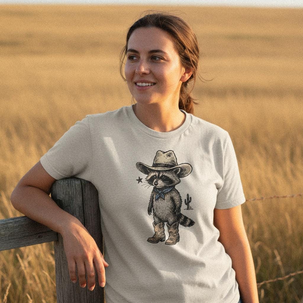 Cowboy Raccoon PNG, Cute Western Animal Design - 300 DPI Design for T-Shirt