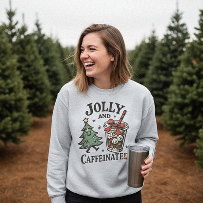 Jolly And Caffeinated PNG, Christmas Coffee Shirt - 300 DPI Design for