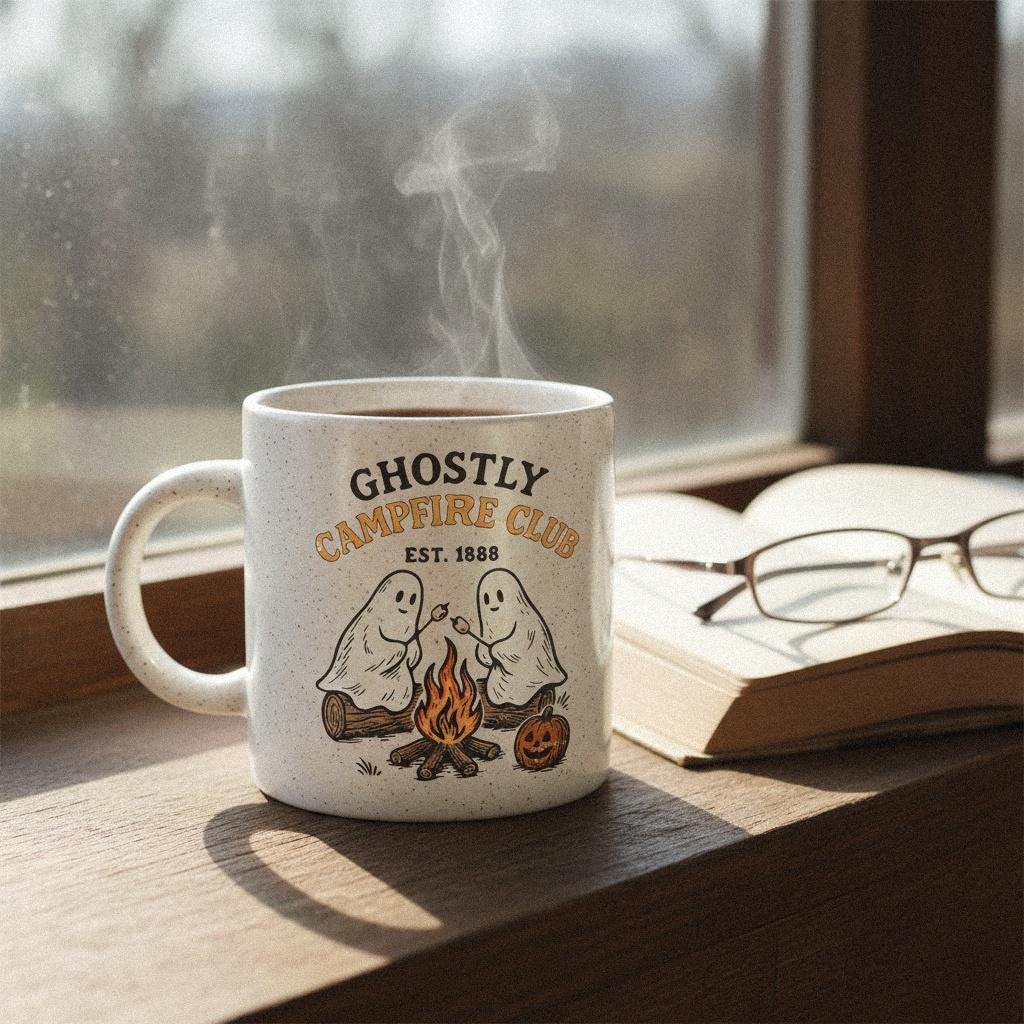 Ghostly Campfire Club PNG, Vintage Halloween Shirt - 300 DPI Design for