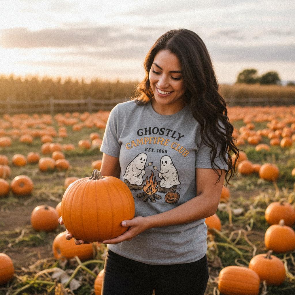 Ghostly Campfire Club PNG, Vintage Halloween Shirt - 300 DPI Design for