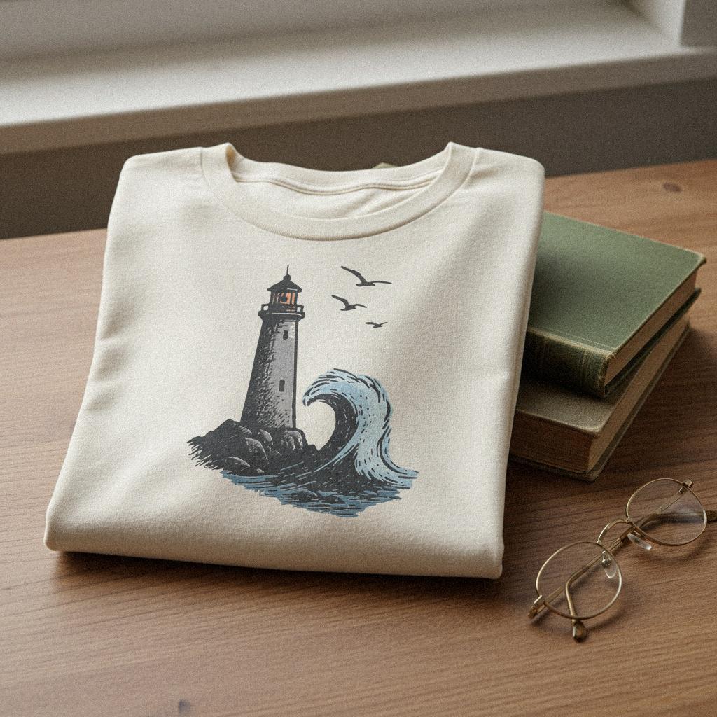 Lighthouse PNG Digital Download, Nautical Wave Clipart - 300 DPI Design