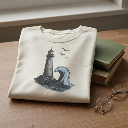 Lighthouse PNG Digital Download, Nautical Wave Clipart - 300 DPI Design