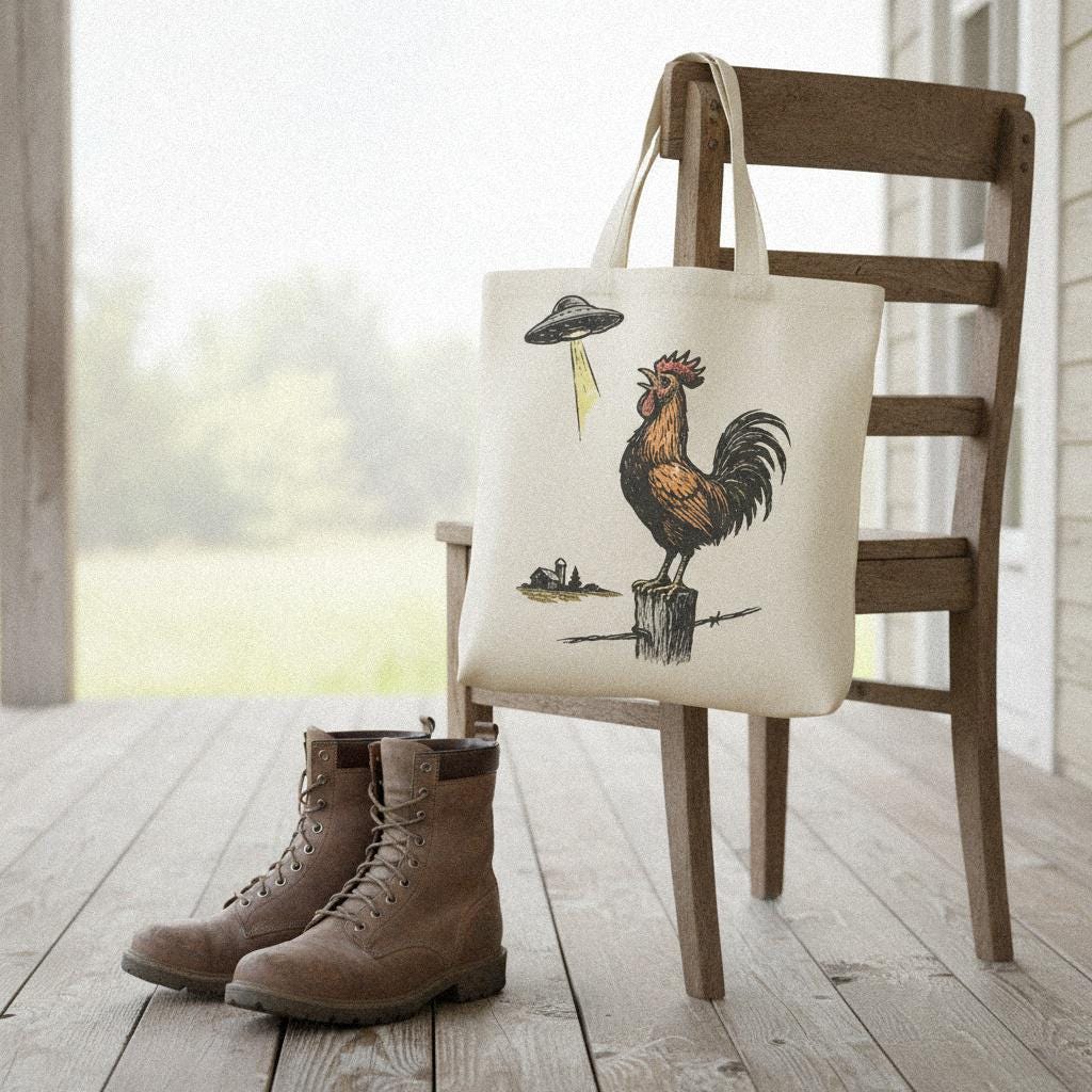 UFO Rooster PNG, Alien Chicken Abduction PNG - 300 DPI Design for T-Shirt