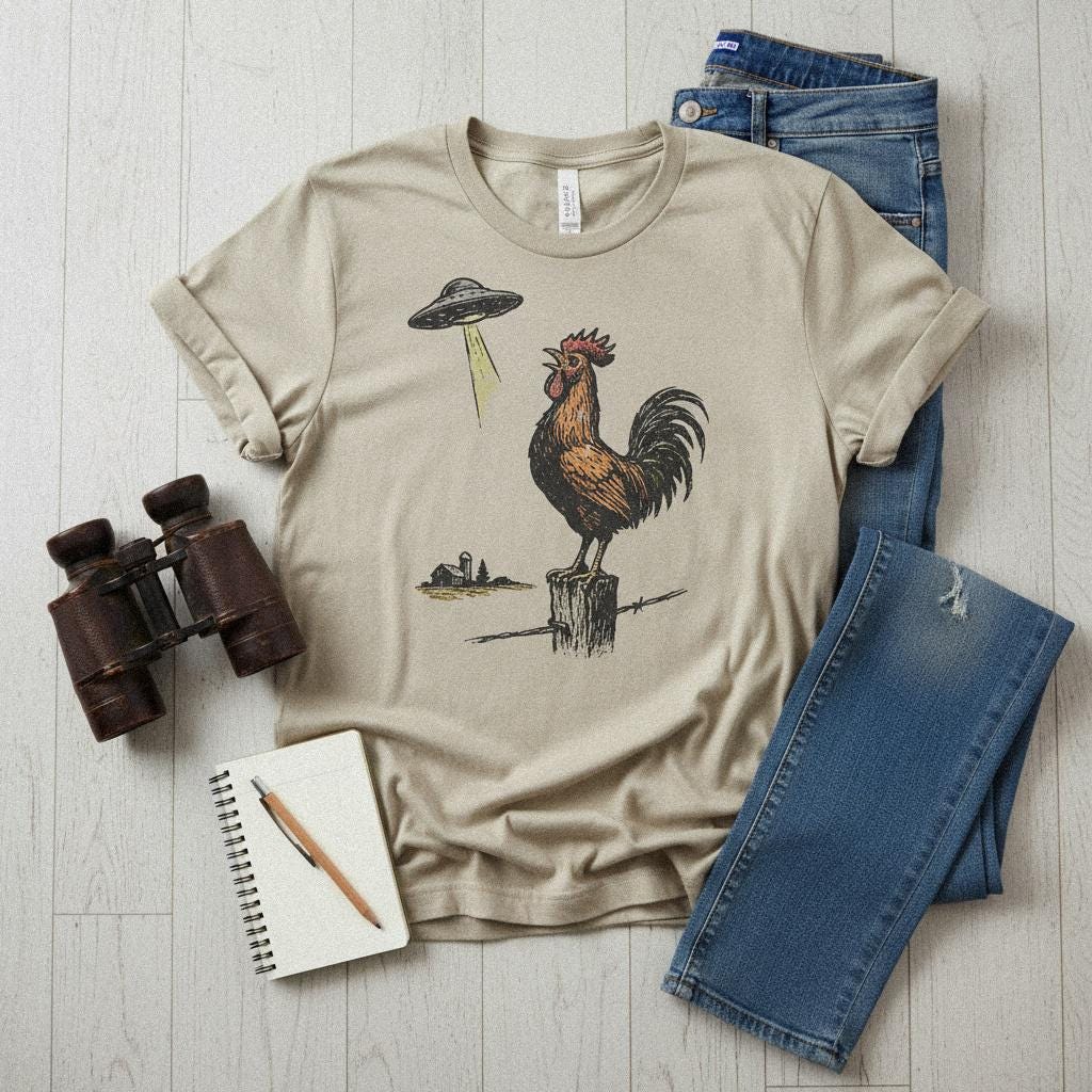 UFO Rooster PNG, Alien Chicken Abduction PNG - 300 DPI Design for T-Shirt