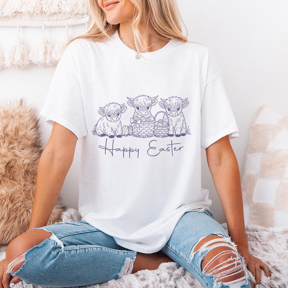 Easter Day Highland Cow PNG, Cute Easter Png - 300 DPI Design for T-Shirt