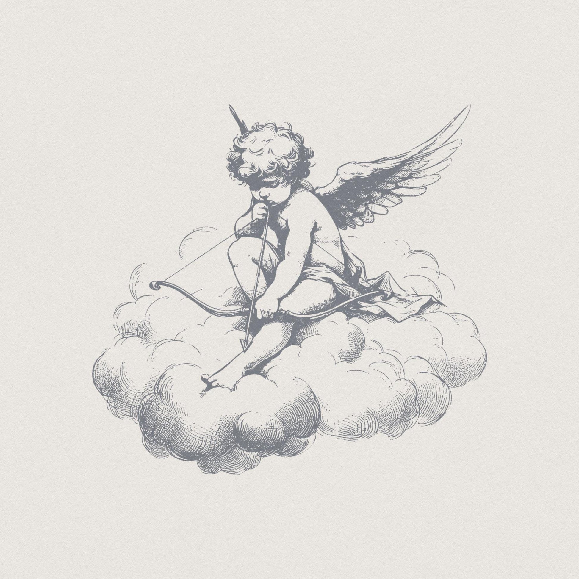 Classic Cupid on Cloud PNG, Vintage Angel Art - 300 DPI Design for T-Shirt