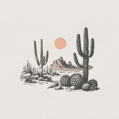 Desert Sunset Cactus PNG, Western Design Download - 300 DPI Design for