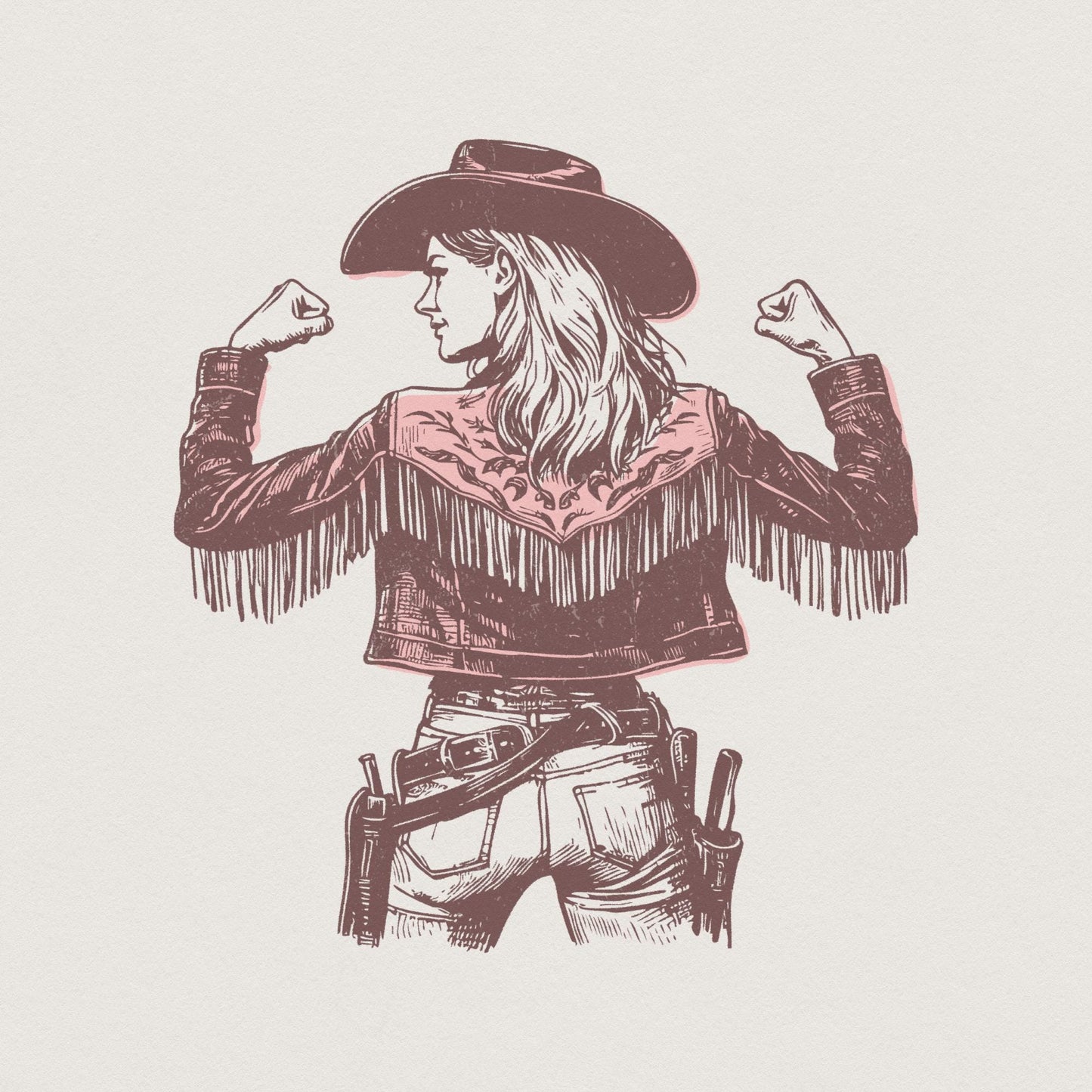 Bold Cowgirl PNG, Fringe Jacket Illustration - 300 DPI Design for T-Shirt