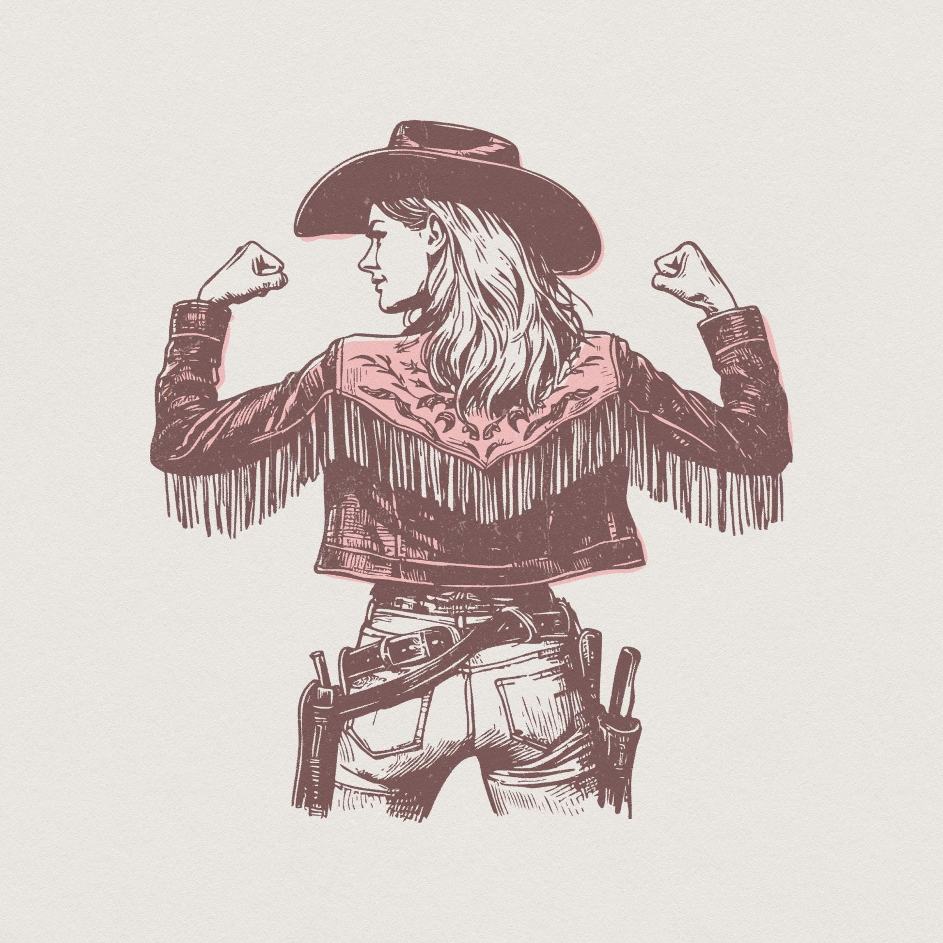 Bold Cowgirl PNG, Fringe Jacket Illustration - 300 DPI Design for T-Shirt