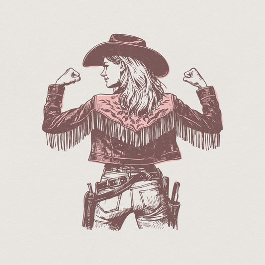 Bold Cowgirl PNG, Fringe Jacket Illustration - 300 DPI Design for T-Shirt