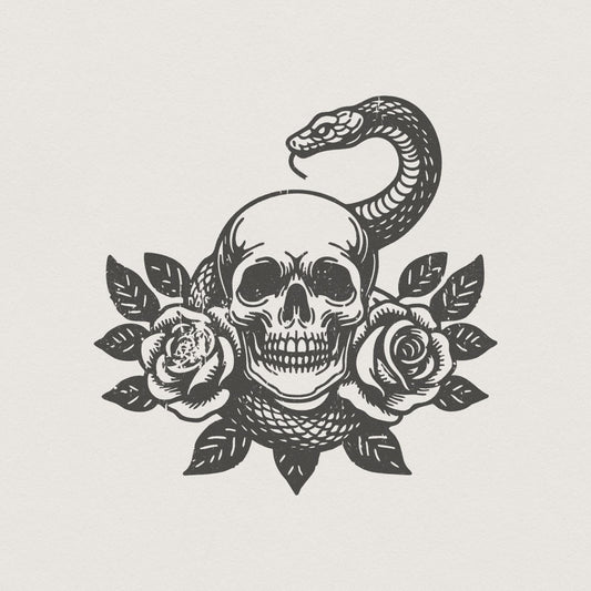 Skull Snake PNG, Floral Skull - 300 DPI Design for T-Shirt