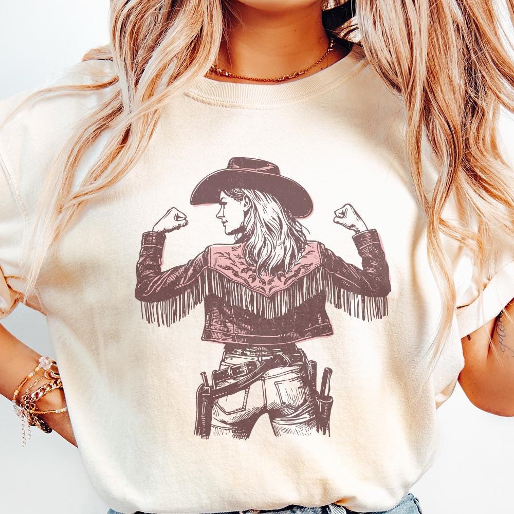 Bold Cowgirl PNG, Fringe Jacket Illustration - 300 DPI Design for T-Shirt