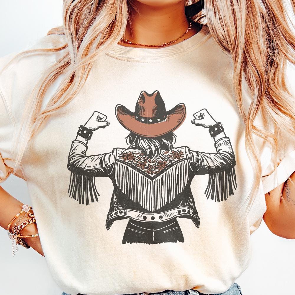 Empowered Cowgirl PNG, Fringe Jacket Art - 300 DPI Design for T-Shirt