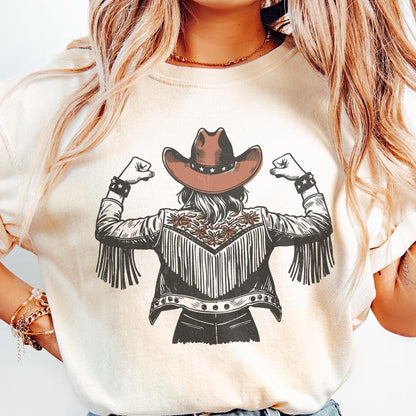 Empowered Cowgirl PNG, Fringe Jacket Art - 300 DPI Design for T-Shirt