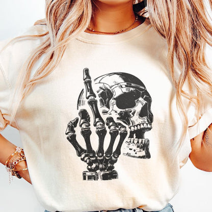 Edgy Skull with Skeleton Hand Illustration, Gothic Dark Art - 300 DPI