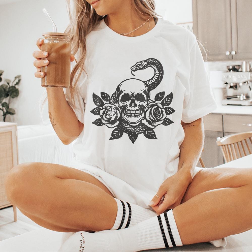 Skull Snake PNG, Floral Skull - 300 DPI Design for T-Shirt