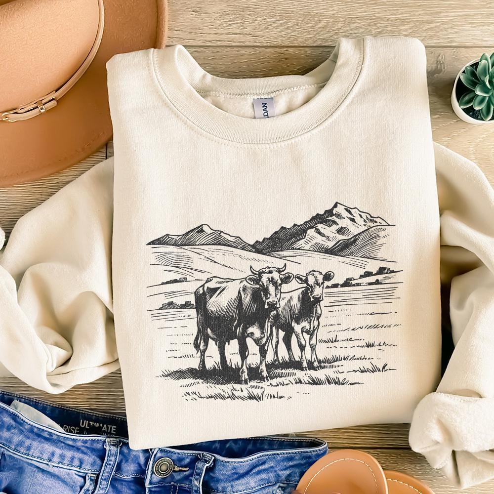 Western Cattle PNG, Retro Cowgirl - 300 DPI Design for T-Shirt