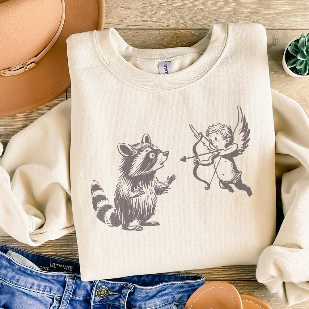 Whimsical Raccoon and Cupid Illustration, Playful Angelic Mischief - 300