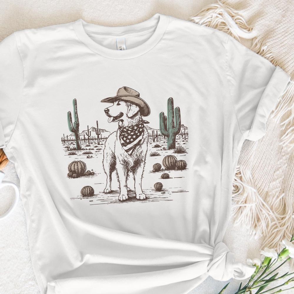 Cowboy Dog in Desert Illustration, Western Canine Art - 300 DPI Design