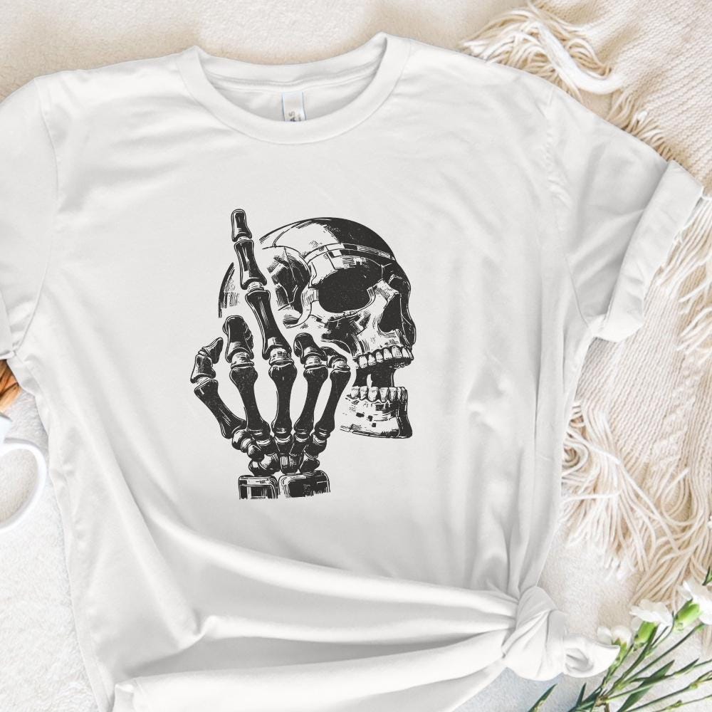 Edgy Skull with Skeleton Hand Illustration, Gothic Dark Art - 300 DPI