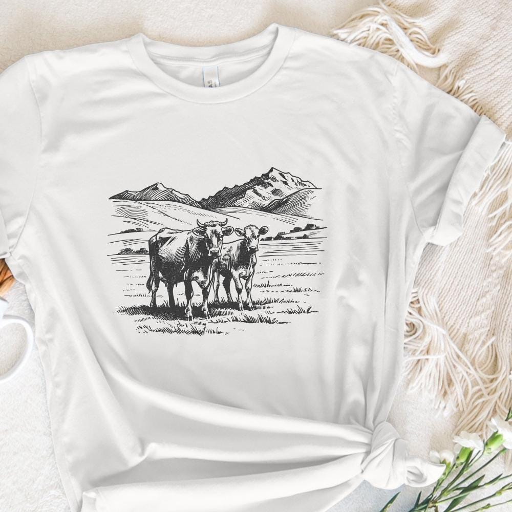 Western Cattle PNG, Retro Cowgirl - 300 DPI Design for T-Shirt