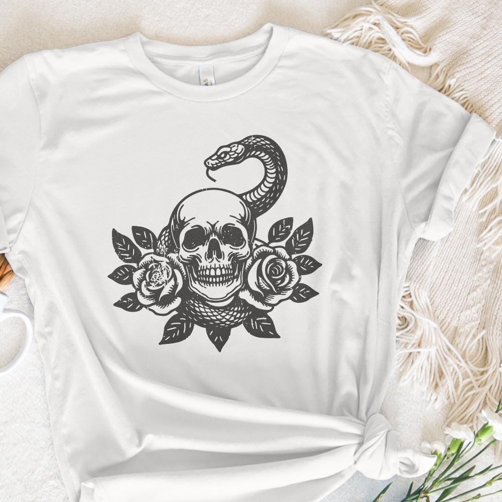 Skull Snake PNG, Floral Skull - 300 DPI Design for T-Shirt