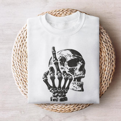 Edgy Skull with Skeleton Hand Illustration, Gothic Dark Art - 300 DPI