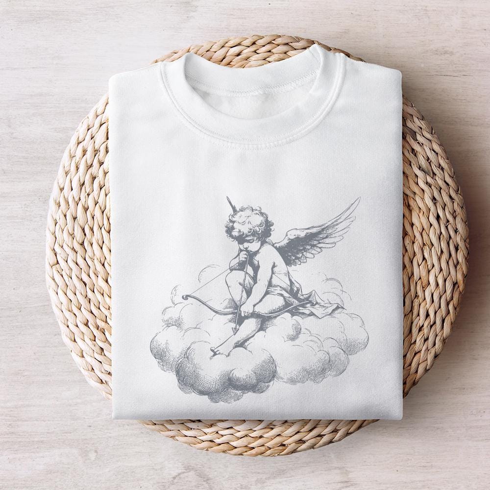Classic Cupid on Cloud PNG, Vintage Angel Art - 300 DPI Design for T-Shirt