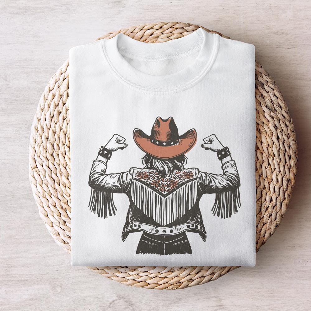 Empowered Cowgirl PNG, Fringe Jacket Art - 300 DPI Design for T-Shirt
