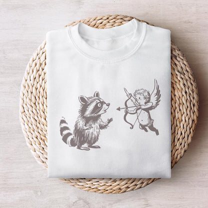Whimsical Raccoon and Cupid Illustration, Playful Angelic Mischief - 300