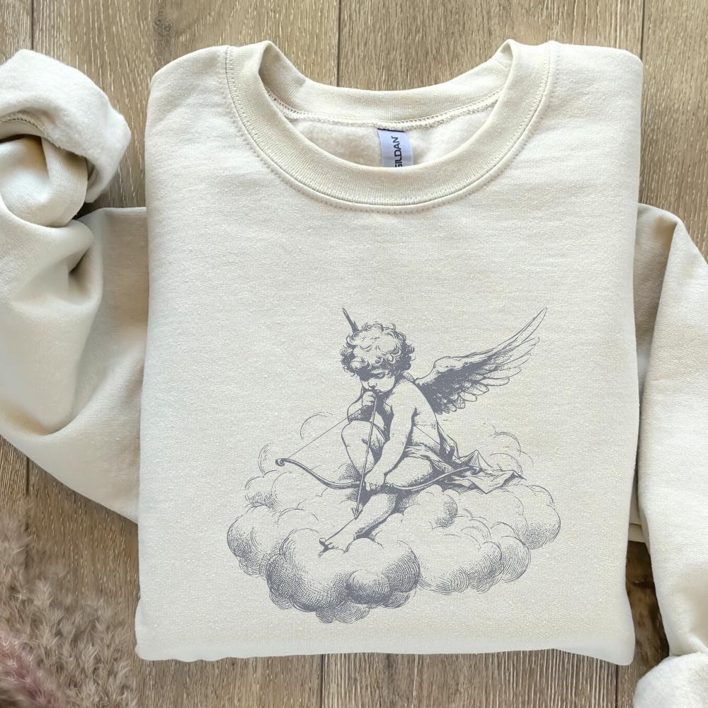 Classic Cupid on Cloud PNG, Vintage Angel Art - 300 DPI Design for T-Shirt