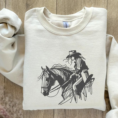 Cowgirl on Horseback PNG, Minimalist Western Rider - 300 DPI Design for