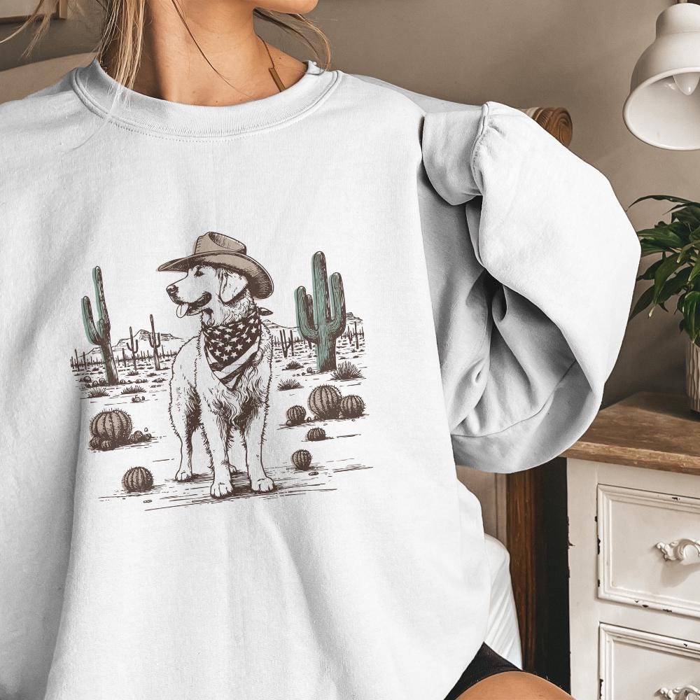 Cowboy Dog in Desert Illustration, Western Canine Art - 300 DPI Design