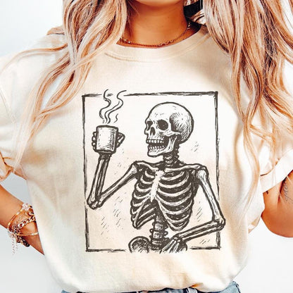Skeleton Coffee PNG, Funny Coffee Lover Shirt - 300 DPI Design for T-Shirt