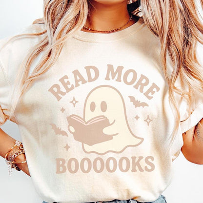 Read More Booooks PNG, Cute Ghost Reading Halloween Shirt - 300 DPI