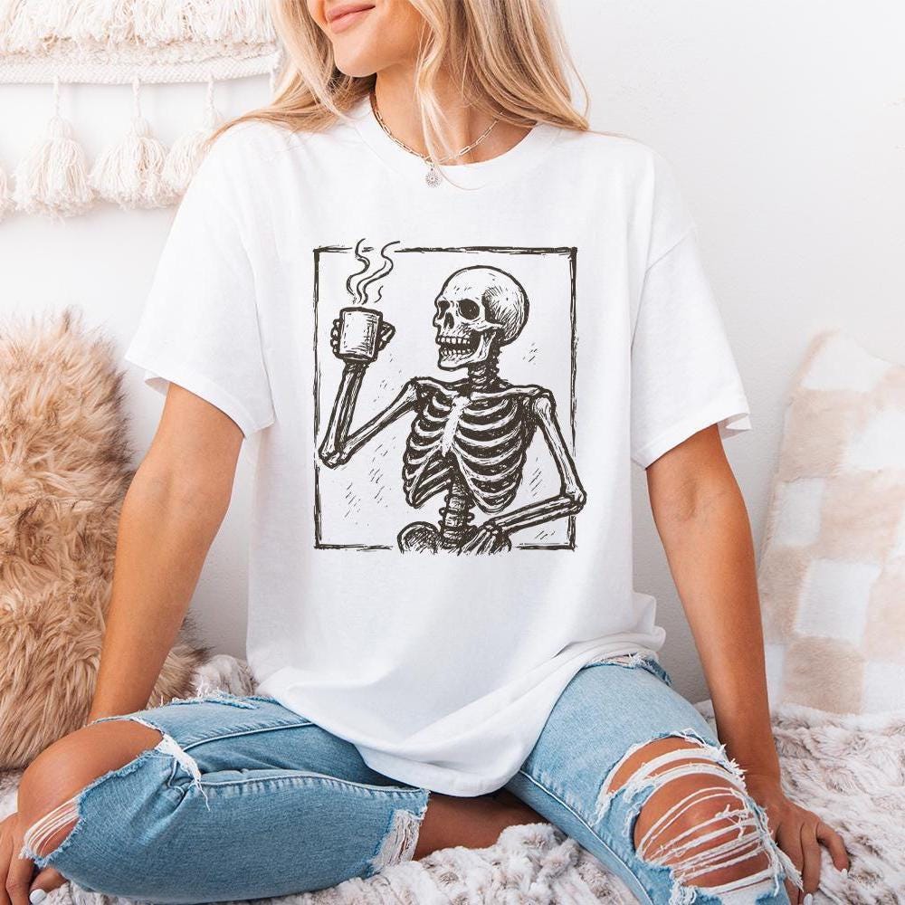 Skeleton Coffee PNG, Funny Coffee Lover Shirt - 300 DPI Design for T-Shirt