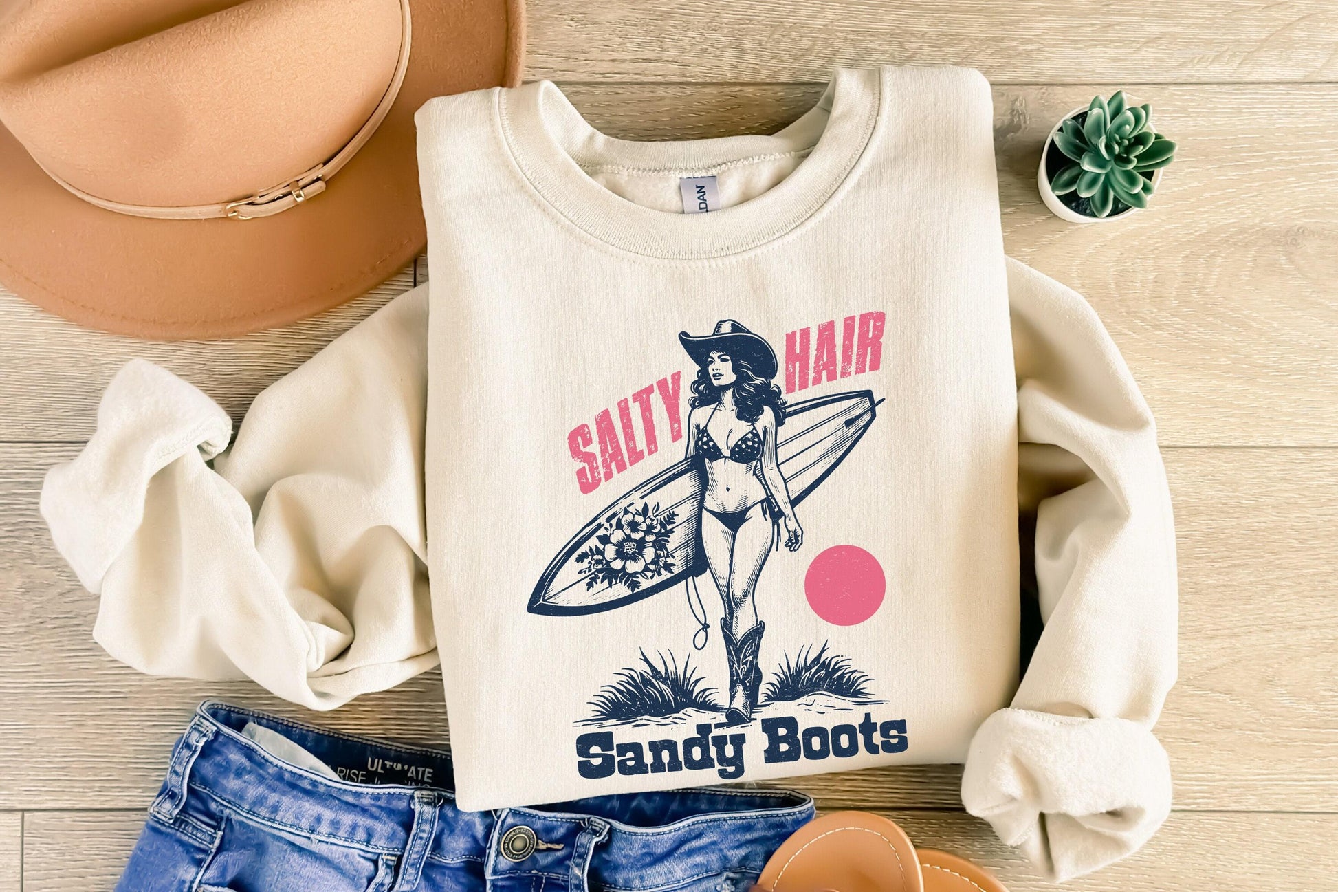 Salt Hair Sandy Boots PNG, Western Summer PNG - 300 DPI Design for T-Shirt