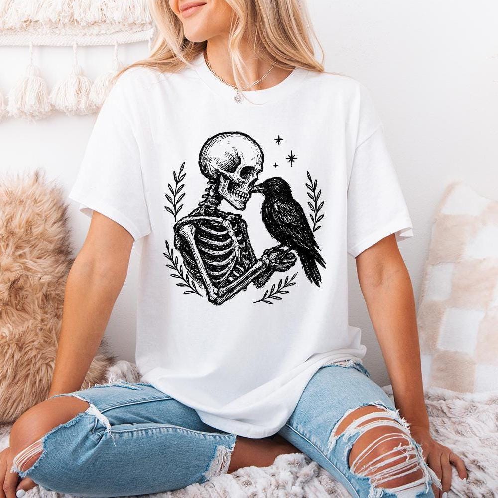 Skeleton And Raven PNG, Gothic Digital Download - 300 DPI Design for